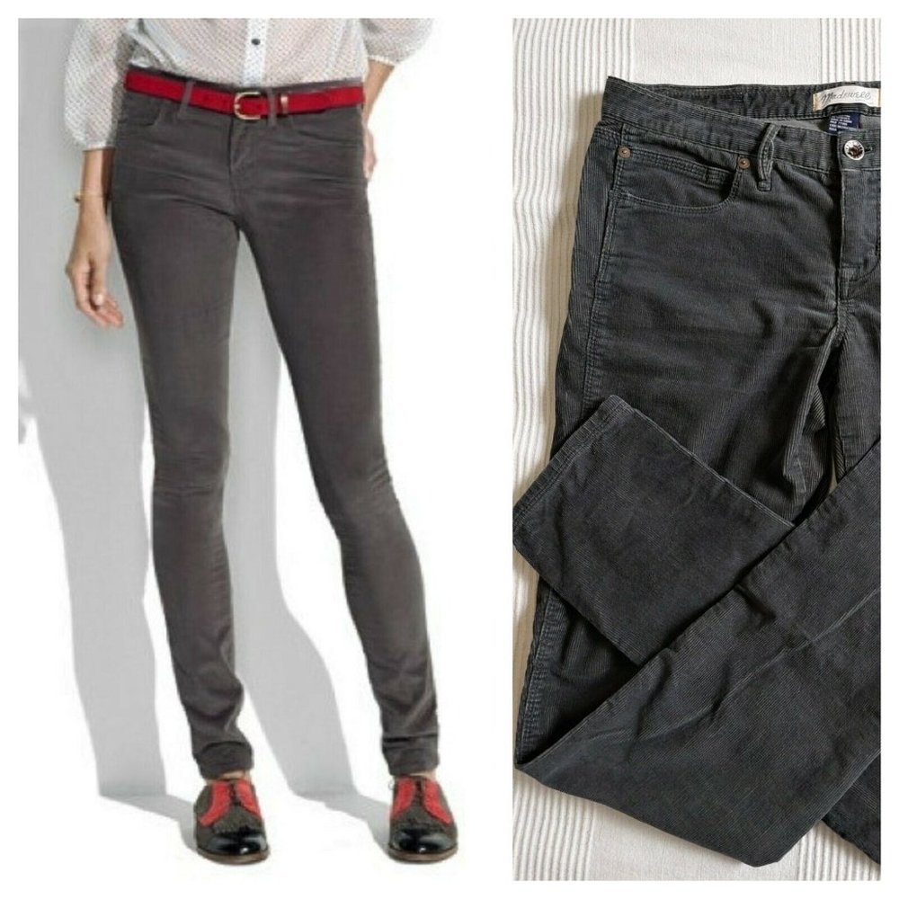 Madewell Corduroy Skinny Pants- Charcoal Gray Low Skinny Jeans